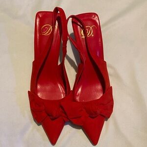 Red Pointed-Toe Bow Slingbacks